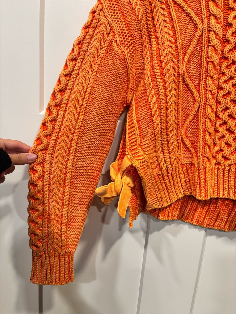 NWT Polo Ralph Lauren Orange 100% Cotton Cable Knit Cropped Sweater Size Large - Picture 2 of 5
